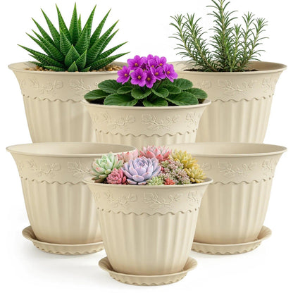 ZMTECH 6 Pack 10 Inch Plant Pots with Saucers, Blush Pink Planters