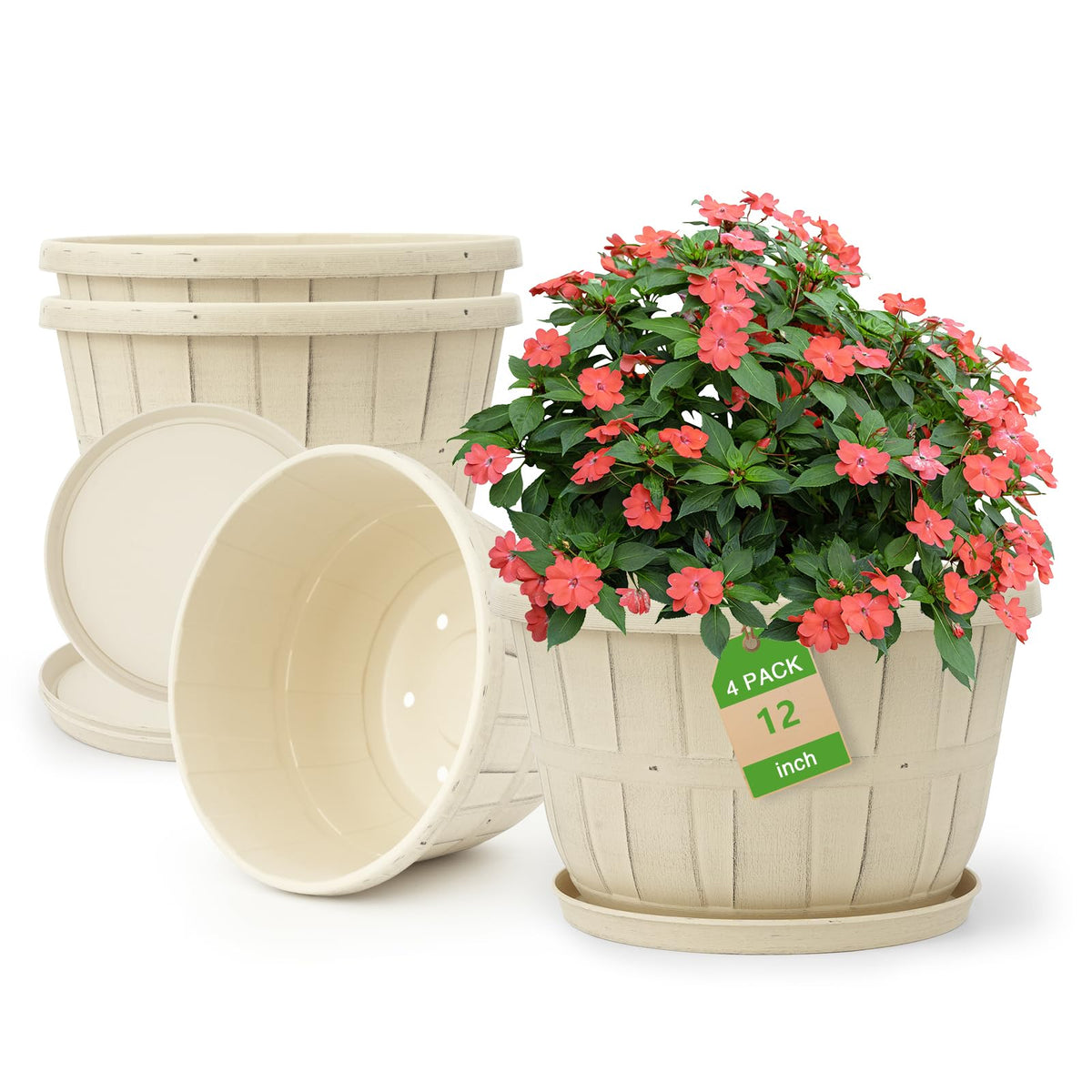 Quarut 4 Pack 10 inch Flower Pots,Plastic Plants Pots Outdoor