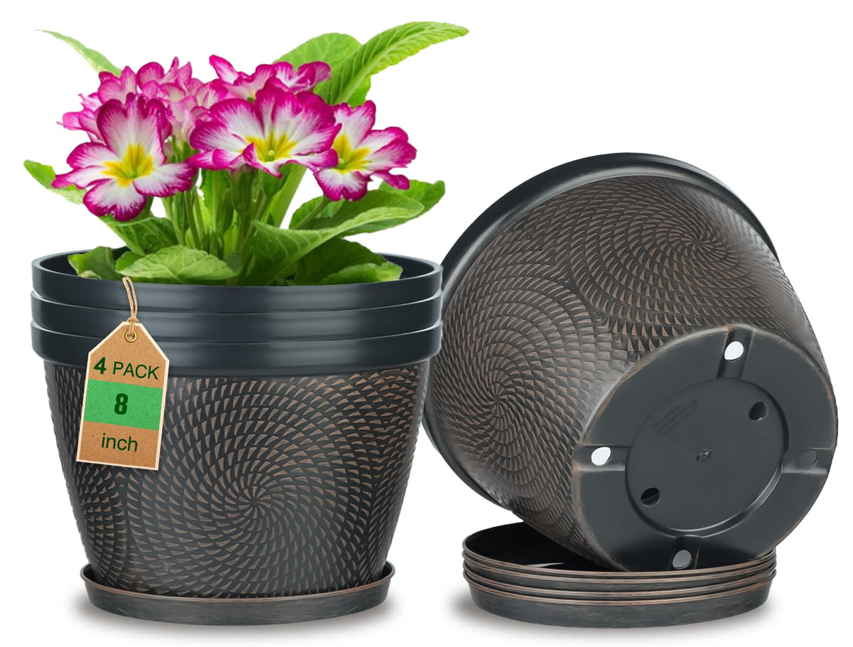 Quarut 4 Pack 8 Inch Flower Pots Planters for Outdoor Indoor