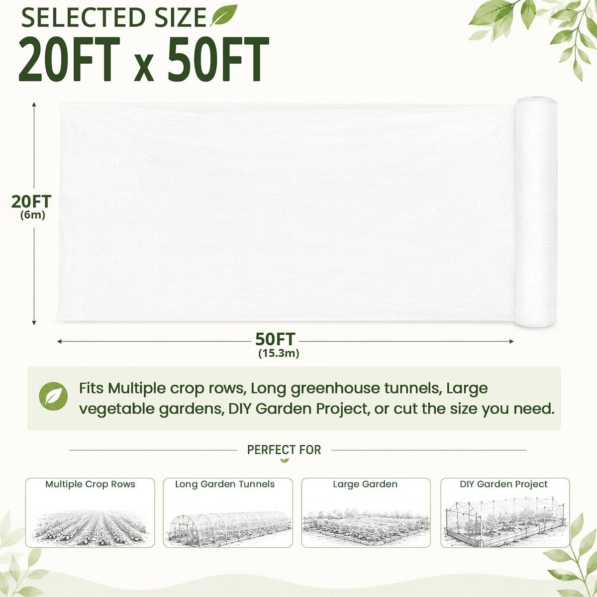 20x50Ft Garden Netting, Fine Mesh Insect Netting for Plant Protection