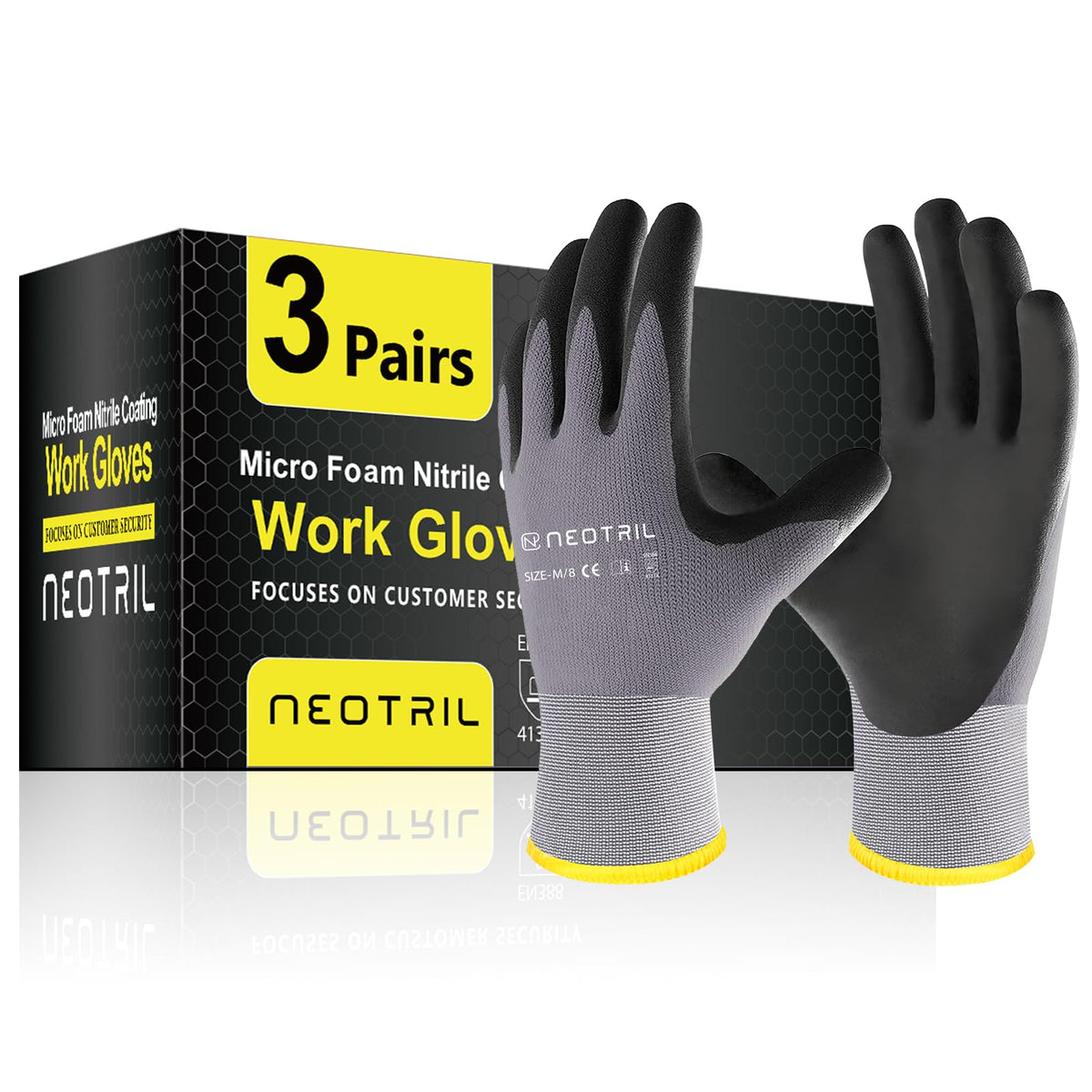 NEOTRIL Safety Work Gloves MicroFoam Nitrile Coated-3/6/12/36 Pairs,Breathable Nylon Working Gloves for Men Women