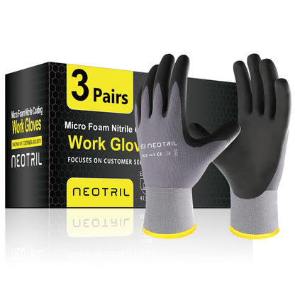 NEOTRIL Safety Work Gloves MicroFoam Nitrile Coated-3/6/12/36 Pairs,Breathable Nylon Working Gloves for Men Women