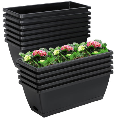 12Pcs 17Inches Rectangle Planter Box with Drainage Holes and Trays
