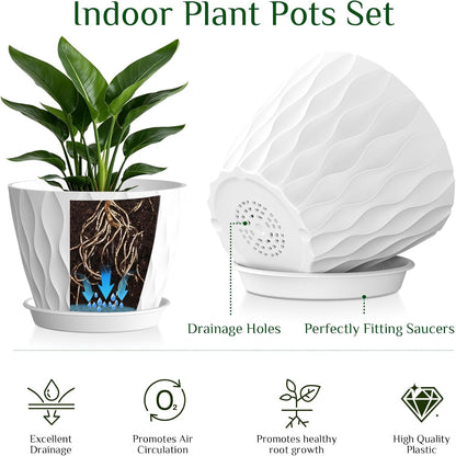 Plant Pots for Indoor Plants 3 Pack 10/9/8 Inch Plastic Planters