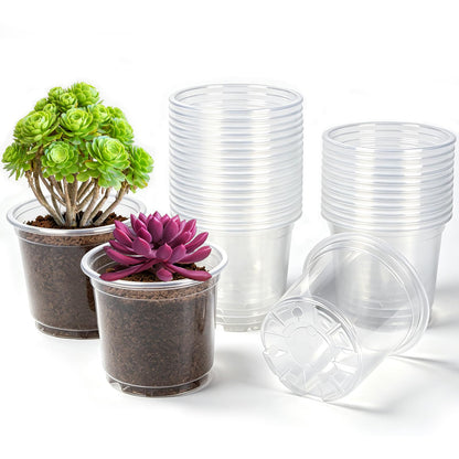 JERIA 30 Pack 6/5/4Inch Clear Nursery Pots with Drainage Holes, Clear Plant Pot for Planting, Transparent Plastic Plant Pots,Durable Seed Starting Pot for Succulents