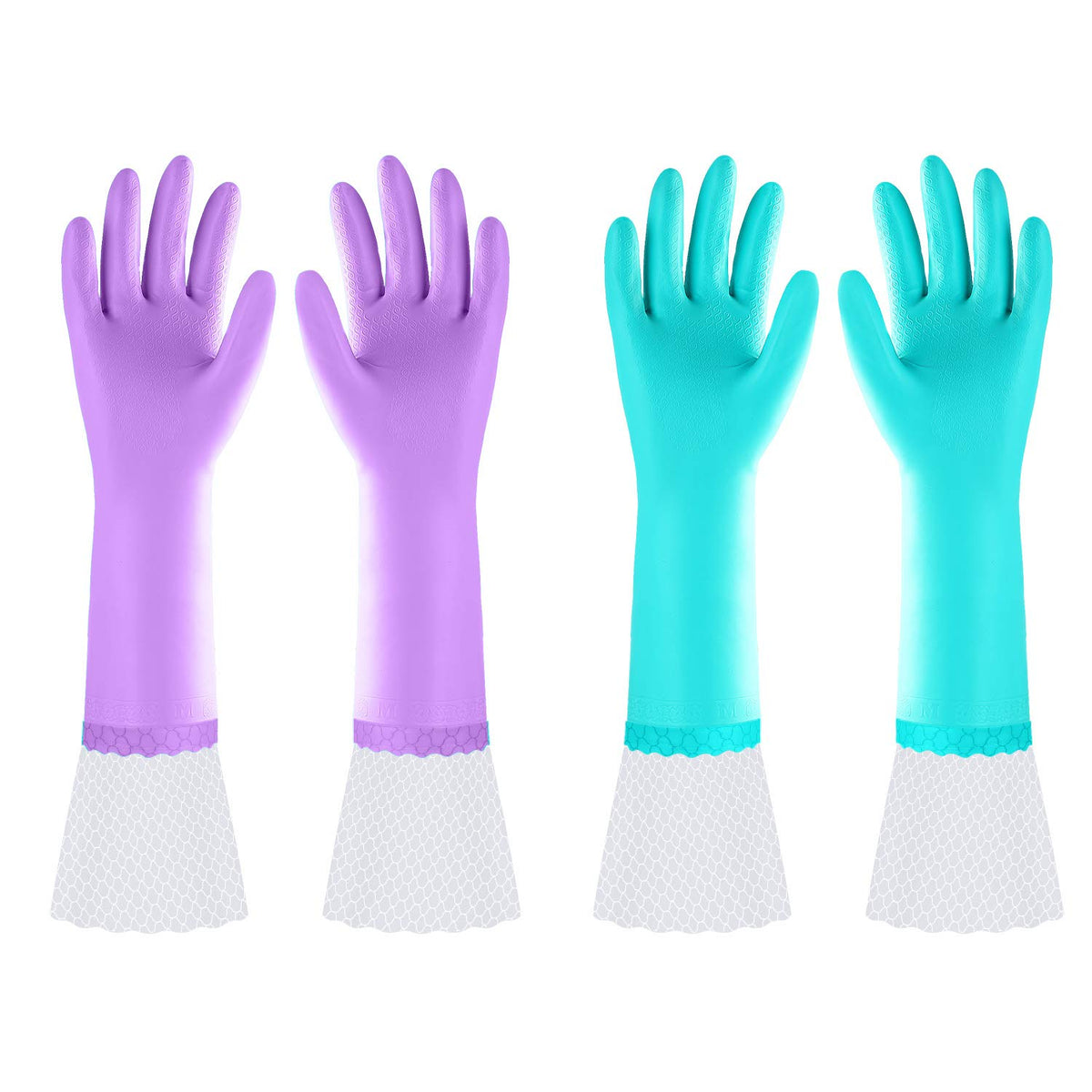 Elgood Reusable Dishwashing Cleaning Gloves with Latex free, Cotton lining,Kitchen Gloves 2 Pairs,Purple+blue Medium