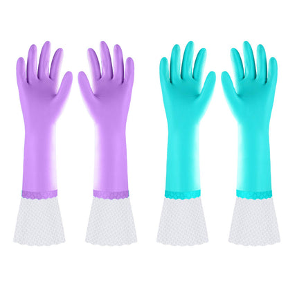 Elgood Reusable Dishwashing Cleaning Gloves with Latex free, Cotton lining,Kitchen Gloves 2 Pairs,Purple+blue Medium