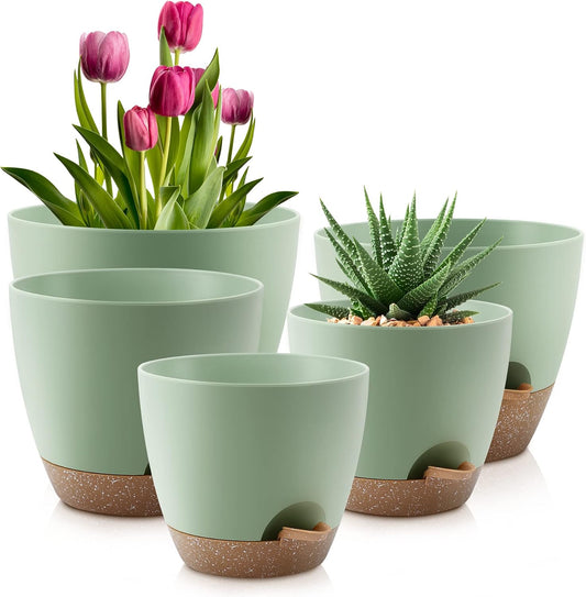 QRRICA 7/7.5/8/9/10 Inch Self Watering Pots for Indoor/Outdoor Plants