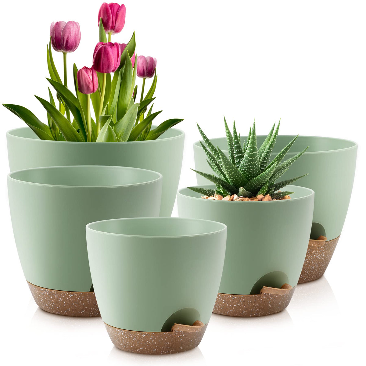 QRRICA 7/7.5/8/9/10 Inch Self Watering Pots for Indoor/Outdoor Plants