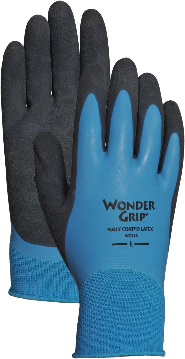 Wonder Grip WG318L Liquid-Proof Double-Coated/Dipped Natural Latex Rubber Work Gloves