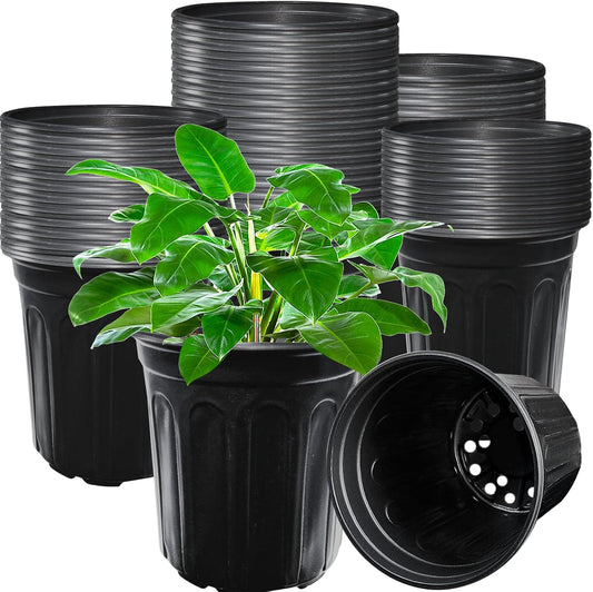 Jgalnim 60 Pack 1 Gallon Nursery Plant Pots,Thickened Flexible Plastic Seedling Pot with Holes,Flower Plant Container for Succulents,Cuttings,Transplanting,Home Garden(Black)