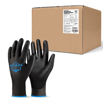 OKIAAS Men's Ultra-Thin and Lightweight Working Gloves with Grip, 12 Pairs, Black, Medium