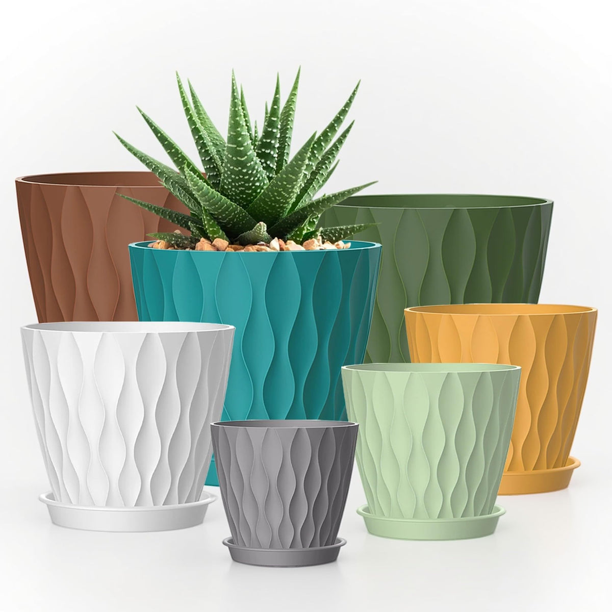 4 Inch Plant Pots, 6 Pack Indoor Flower Pots, Planters with Drainage Holes and Trays for Orchids, Violets, Succulents, Herbs, and Other Plants,White