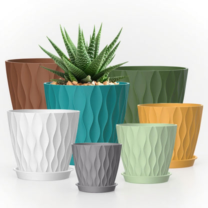 4 Inch Plant Pots, 6 Pack Indoor Flower Pots, Planters with Drainage Holes and Trays for Orchids, Violets, Succulents, Herbs, and Other Plants,White