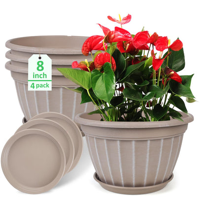 10 Inch Plant Pots,4 Pack Flower Pot,Planters Pot with Drainage Hole