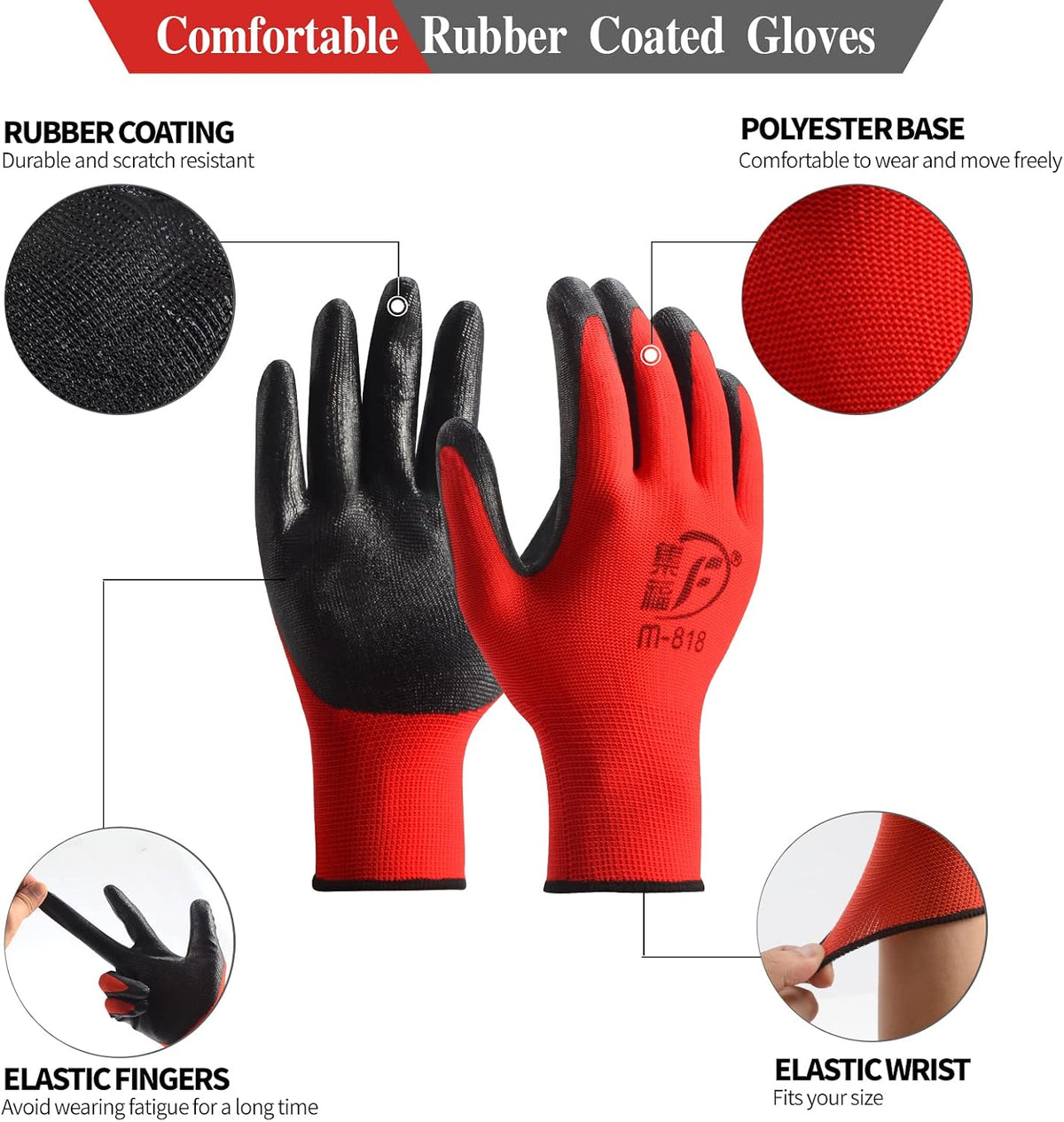 YOUKE OLA 90 Pair Gardening Gloves for Men Women, Breathable Rubber Coated Garden Gloves Working Gloves for Gardening, Construction