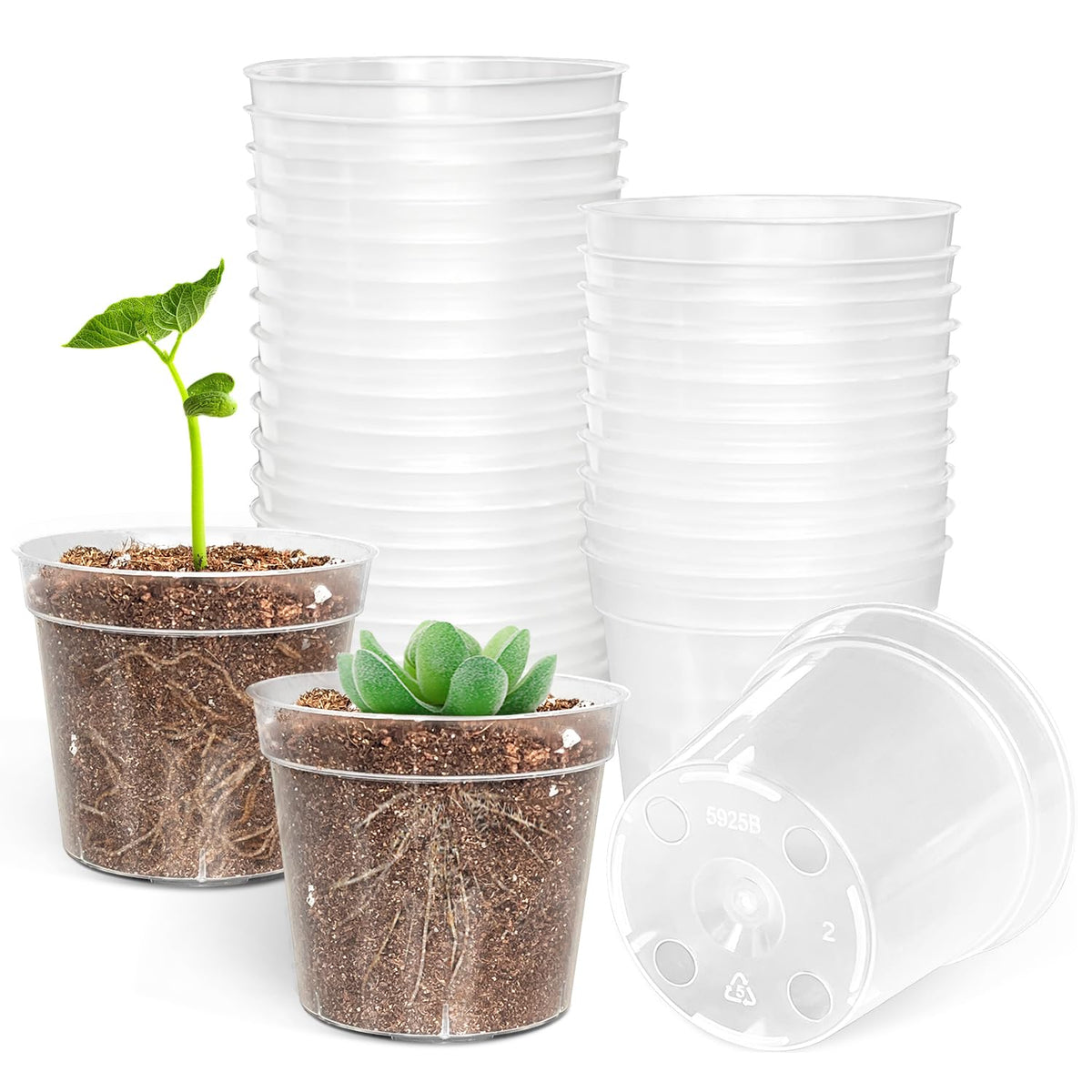 9 Pack 8/7/6 Inch Clear Nursery Pots for Plants with Saucer, Transparent Plastic Plant Pots with Drainage Holes, Sturdy Seedling Starter Pot, Garden Planter Pot for Succulents Flowers Herb Vegetables