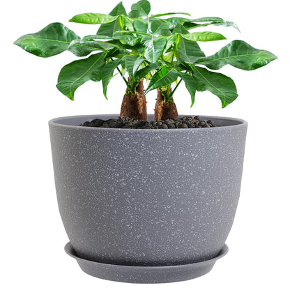 UOUZ 12inch Large Plant Pot, Modern Plastic Planter with High Driange Holes and Saucer for Indoor Outdoor Garden Plants and Flowers, Black