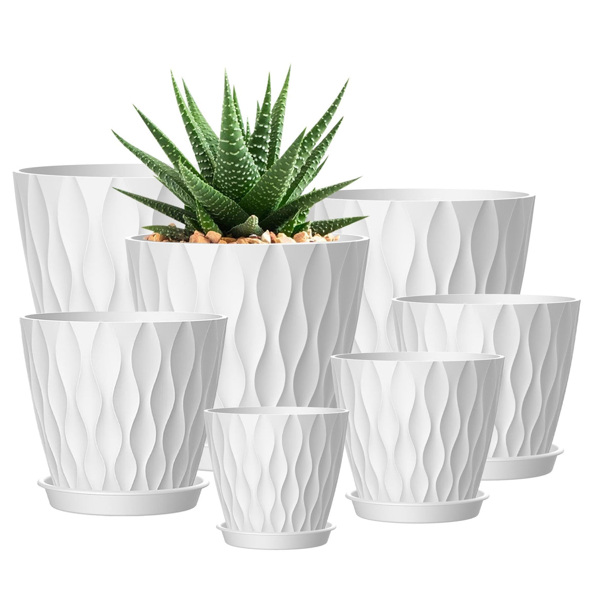 4 Inch Plant Pots, 6 Pack Indoor Flower Pots, Planters with Drainage Holes and Trays for Orchids, Violets, Succulents, Herbs, and Other Plants,White