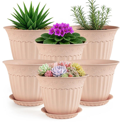 ZMTECH 6 Pack 8 Inch Plant Pots with Saucers, Ivory Cream Planters