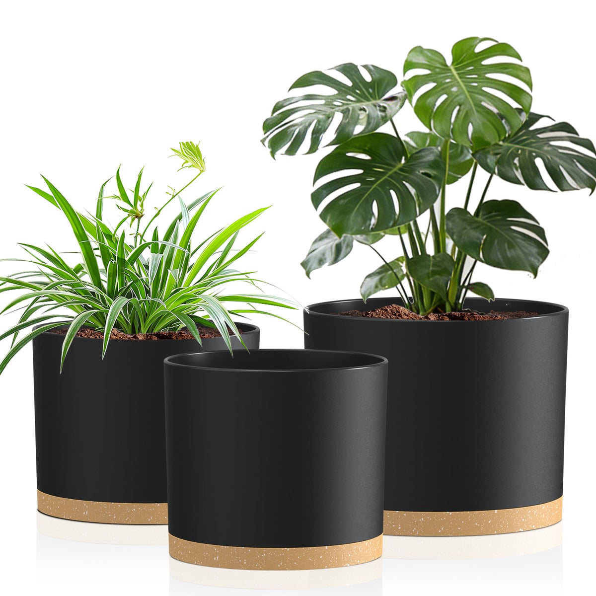 10/9/8 Inch Plant Pots 3 Pack, with Drainage Hole & Saucers
