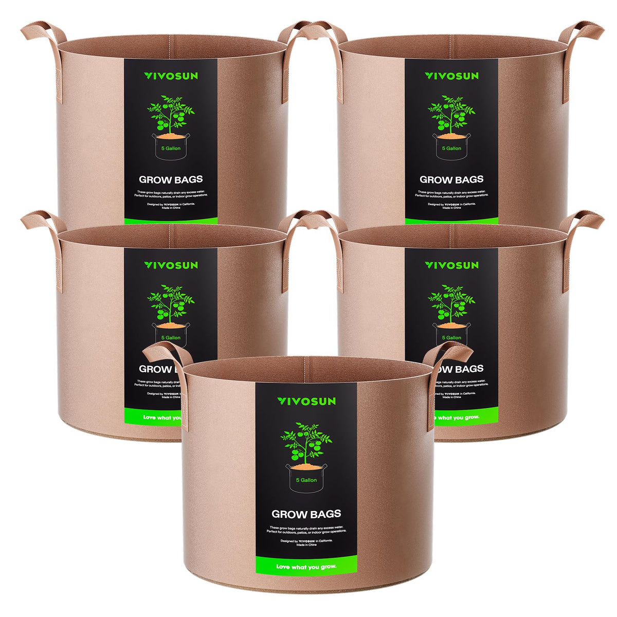 VIVOSUN 5-Pack 5 Gallon Plant Grow Bags Fabric Pots with Handles
