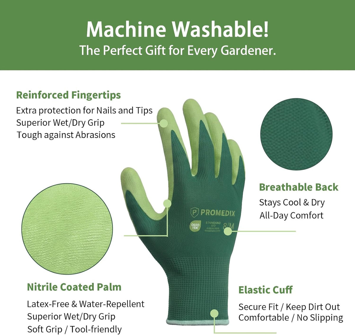 PROMEDIX P 4 Pairs Gardening Gloves for Women & Men, Breathable Nitrile Coated for Yard Working Garden Gloves Washable