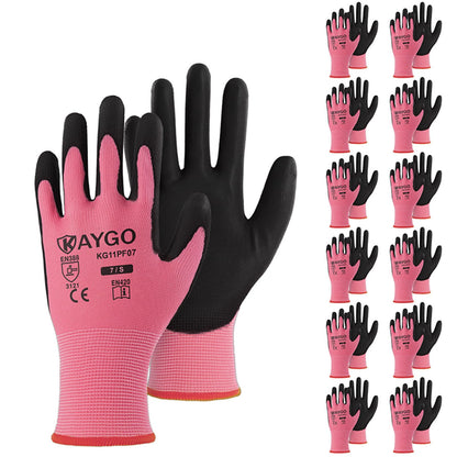 KAYGO Safety Work Gloves for Men Women, PU Coated Palm & Fingers, KG11P