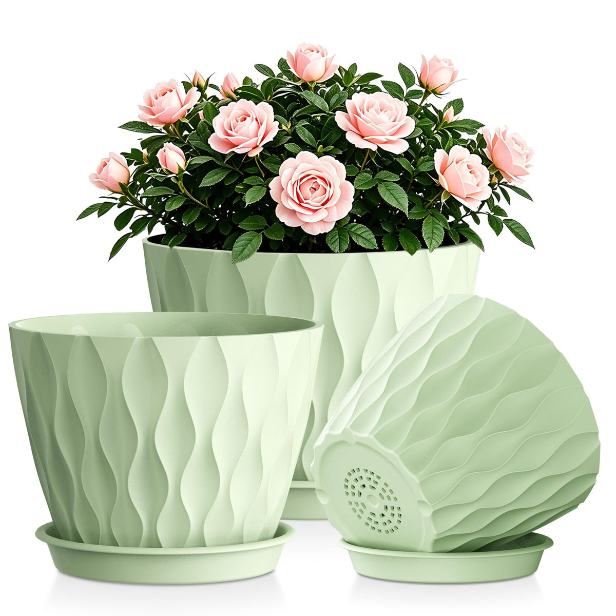 Plant Pots for Indoor Plants 3 Pack 10/9/8 Inch Plastic Planters
