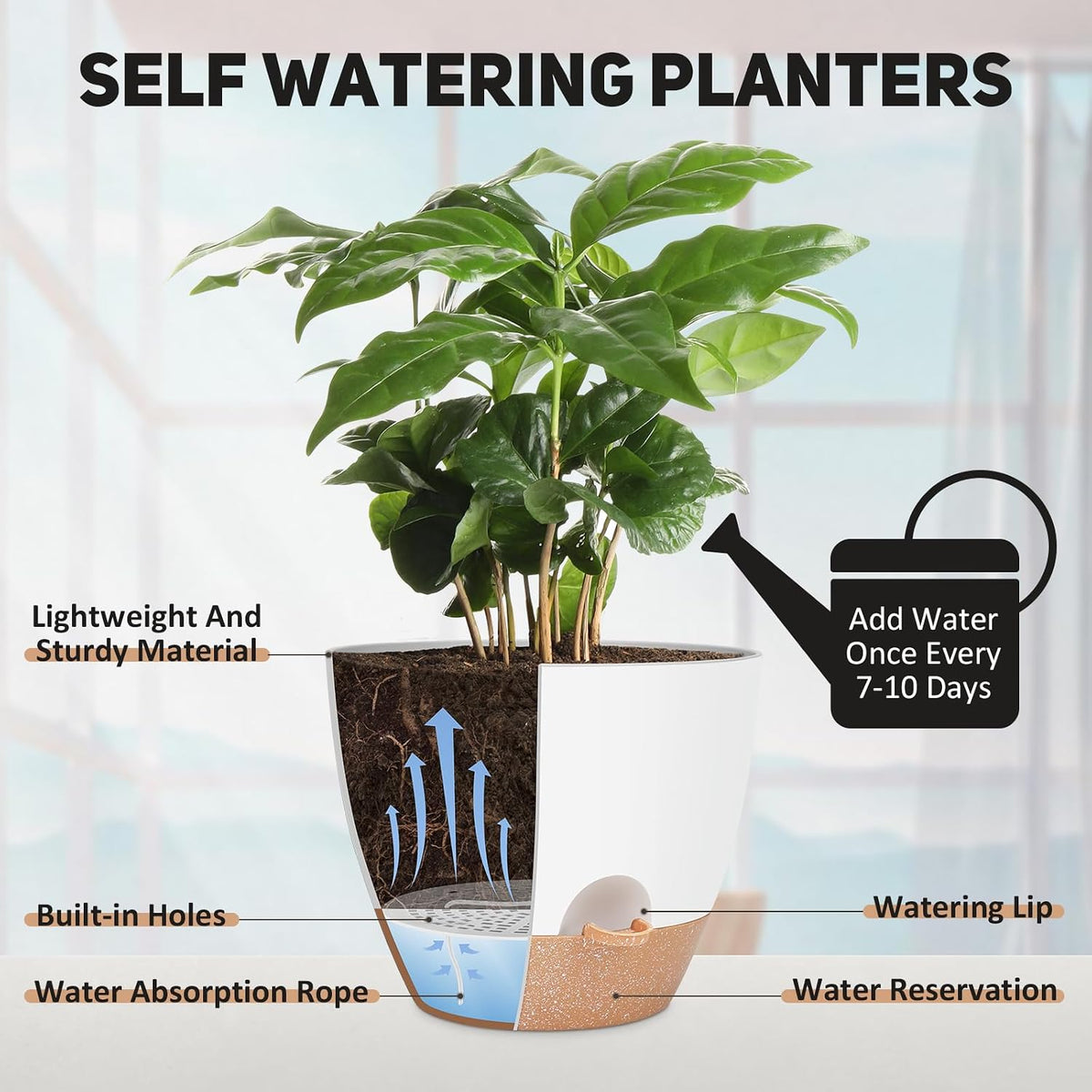 YNNICO 12 inch Large Self Watering Plant Pots for Indoor Outdoor Plants