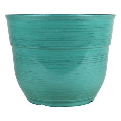 Garden Elements Indoor/Outdoor Glazed Brushed Happy Plastic Planter, Large, Dark Blue, 15"