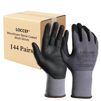 LOCCEF Safety Work Gloves Nylon MicroFoam Nitrile Coated Gloves