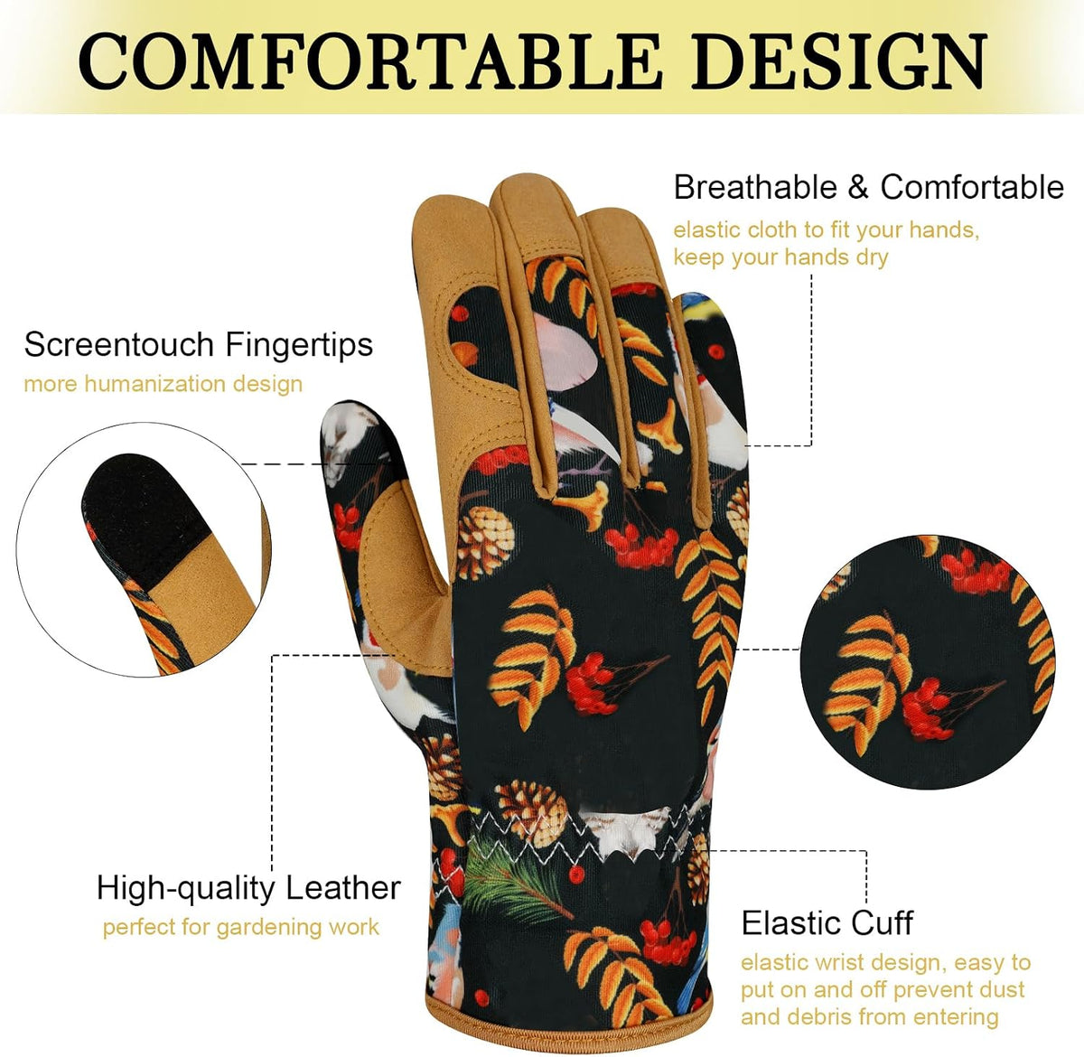 Leather Gardening Gloves for Women Garden Gloves Thorn Proof Touch Screen Design Heavy Duty Working Yard Gloves