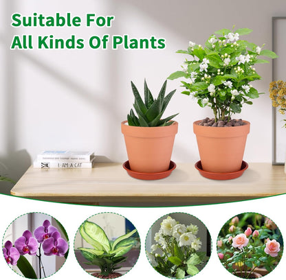 6 Pack 6 Inch Terracotta & Clay Pots with Plastic Saucer for Plants