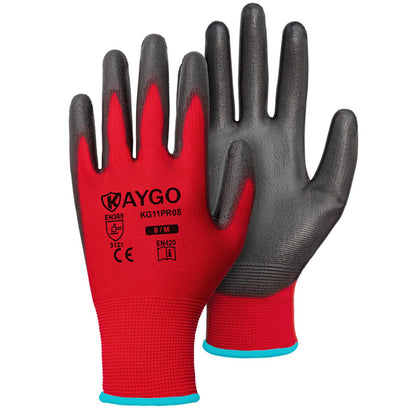 KAYGO Safety Work Gloves for Men Women, PU Coated Palm & Fingers, KG11P