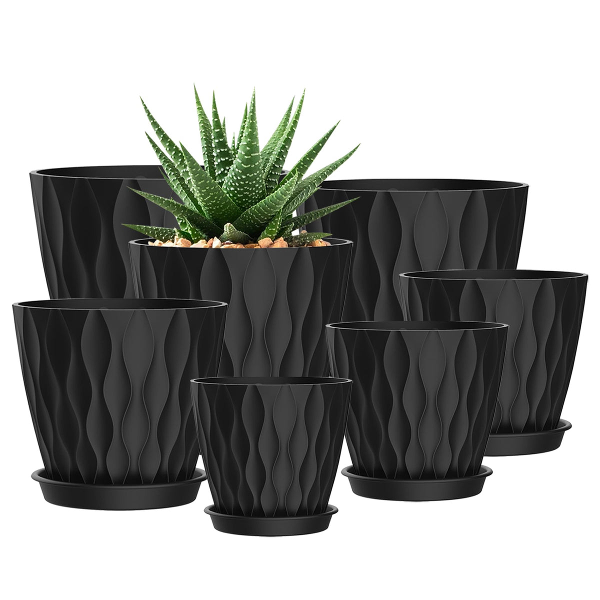 4 Inch Plant Pots, 6 Pack Indoor Flower Pots, Planters with Drainage Holes and Trays for Orchids, Violets, Succulents, Herbs, and Other Plants,White