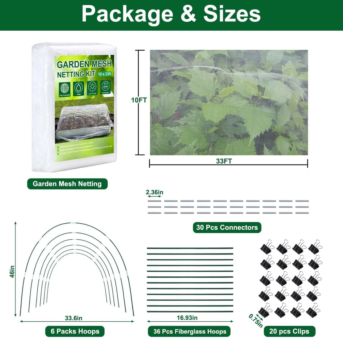 KLEWEE Garden Netting Kit for Raised Beds, 10x33ft Ultra Fine Mesh Netting