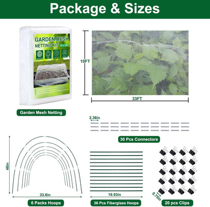 KLEWEE Garden Netting Kit for Raised Beds, 10x33ft Ultra Fine Mesh Netting