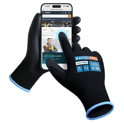 KAYGO Safety Work Gloves for Men Women, PU Coated Palm & Fingers, KG11P