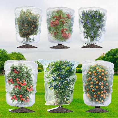 Plant Netting with Drawstring, 4P 2.6x3.3 FT - Easy Install Fruit Tree Protection Cover, Reusable Garden Mesh Bag for Blueberry Bushes/Tomato - Block Birds/Insect/Squirrels