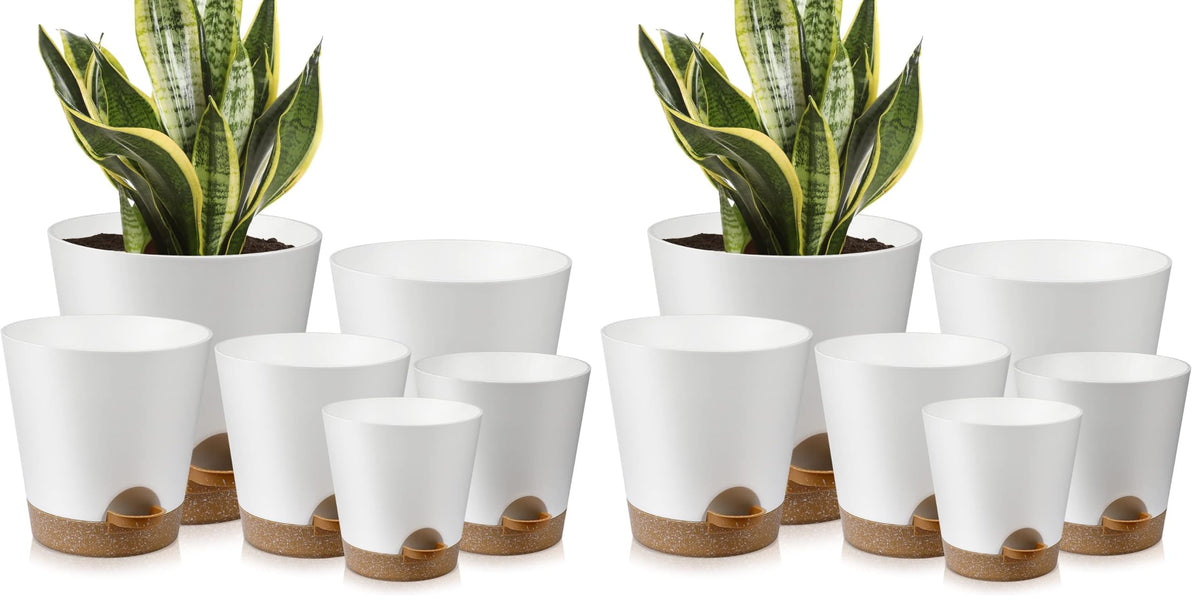 YNNICO 8,7, 6.5, 6, 5.5, 5 Inches Self Watering Planters for Indoor Plants