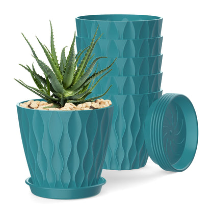 4 Inch Plant Pots, 6 Pack Indoor Flower Pots, Planters with Drainage Holes and Trays for Orchids, Violets, Succulents, Herbs, and Other Plants,White