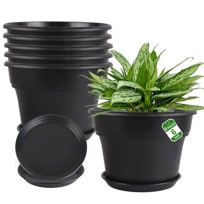 Myfeegoin 10-inch-Plant-Pots-Indoor-Outdoor, 4 Pack Plastic Planters with Drainage Holes & Saucers, Resin Flower Pots with Trays, Classic Garden Pot Container for House