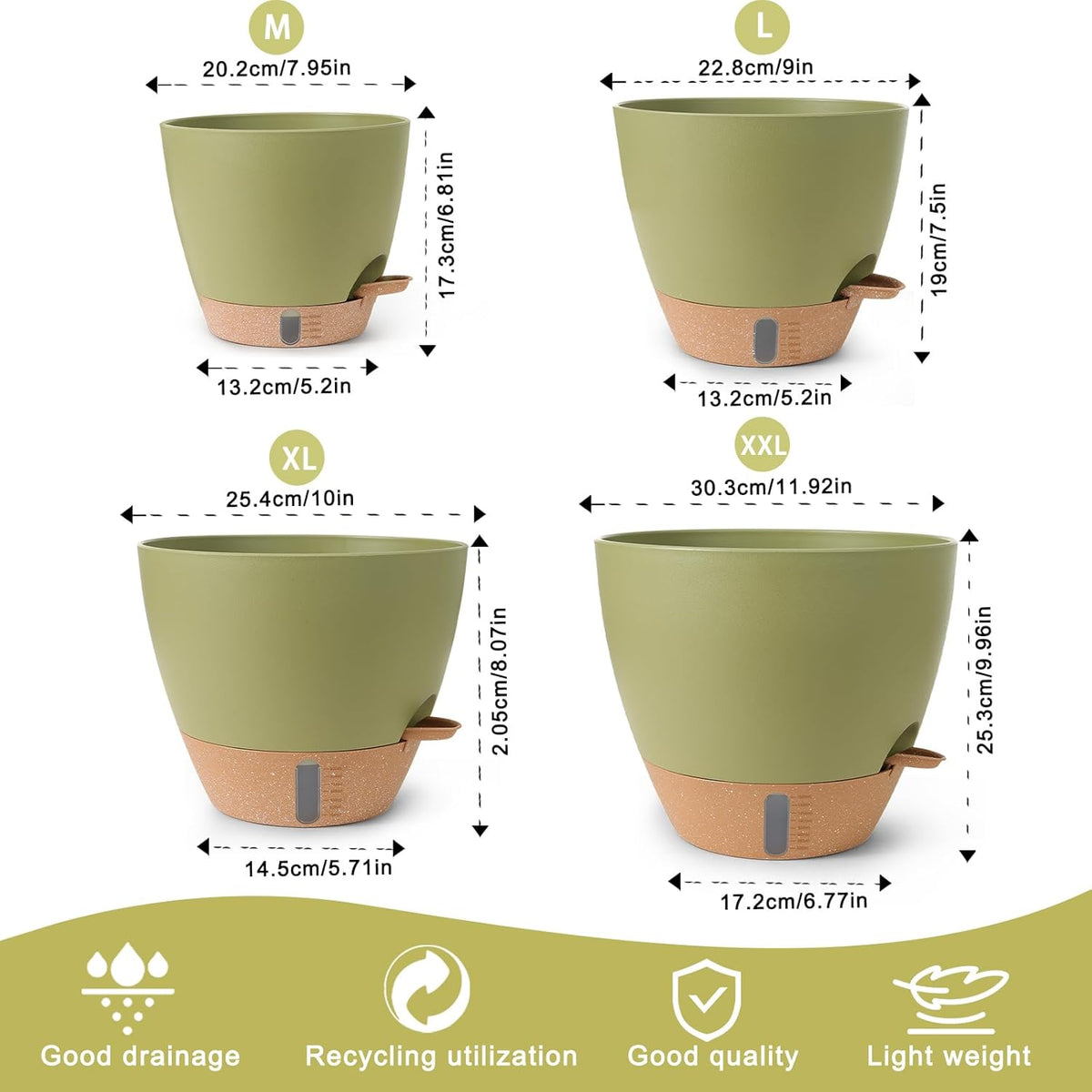 Self Watering Pots for Indoor Plants 12/10/9/8 Inch Plastic with Reservoir