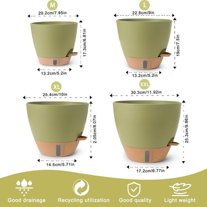 Self Watering Pots for Indoor Plants 12/10/9/8 Inch Plastic with Reservoir