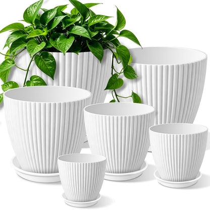 SupKing Plant Pots with Drainage Saucers 7.5/6.7/6/5/4/3.5 Inch Set of 6,Plastic Flower Pots Planters with Multi Mesh Drainage Holes Multicolor Nursery Planting Pot for Indoor Outdoor Garden Plants