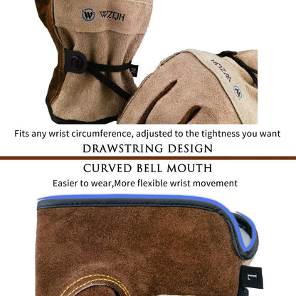 WZQH Leather Work Gloves for Men or Women.Gardening,Welding,Coffee-grey 2XL