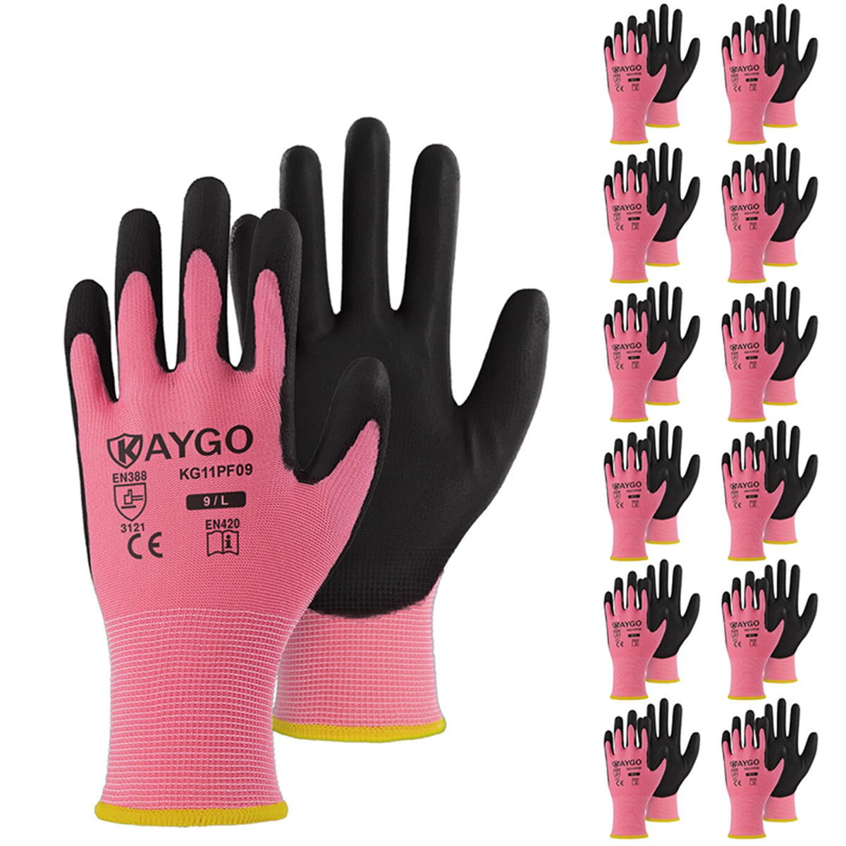 KAYGO Safety Work Gloves for Men Women, PU Coated Palm & Fingers, KG11P