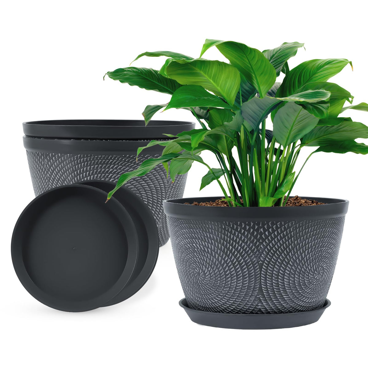 Quarut Flower Pots for Outdoor,Plastic Plant Pots with Drainage Hole & Tray