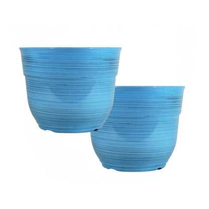 Garden Elements Indoor/Outdoor Glazed Brushed Happy Plastic Planter, Large, Dark Blue, 15"